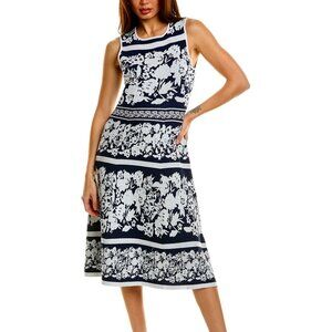 Donna Ricco Jacquard Knit Dress - Color: Navy and Ivory NEW! NWT